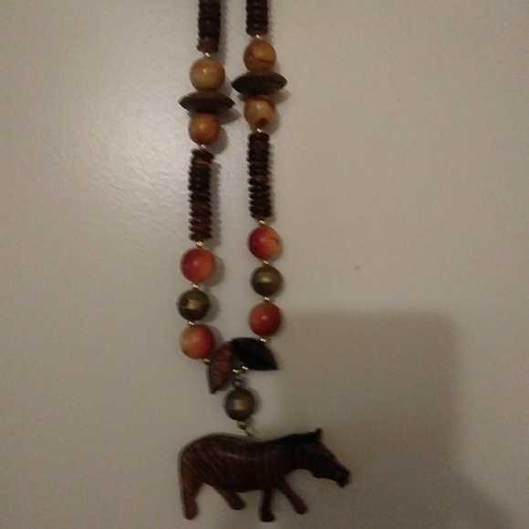 Tribal Wooden Zebra Necklace - Picture 2 of 3